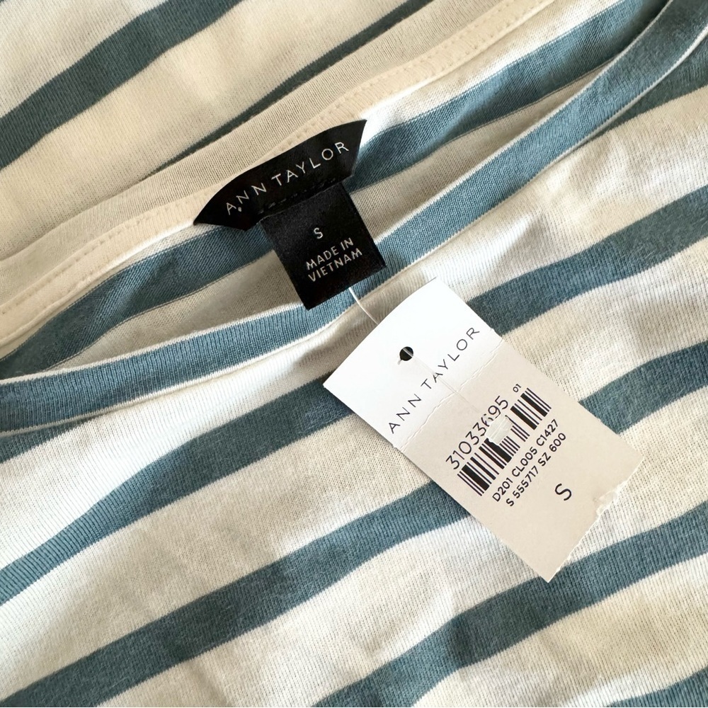 Ann Taylor Boat Neck Striped Pima Cotton Tee - Picture 6 of 9